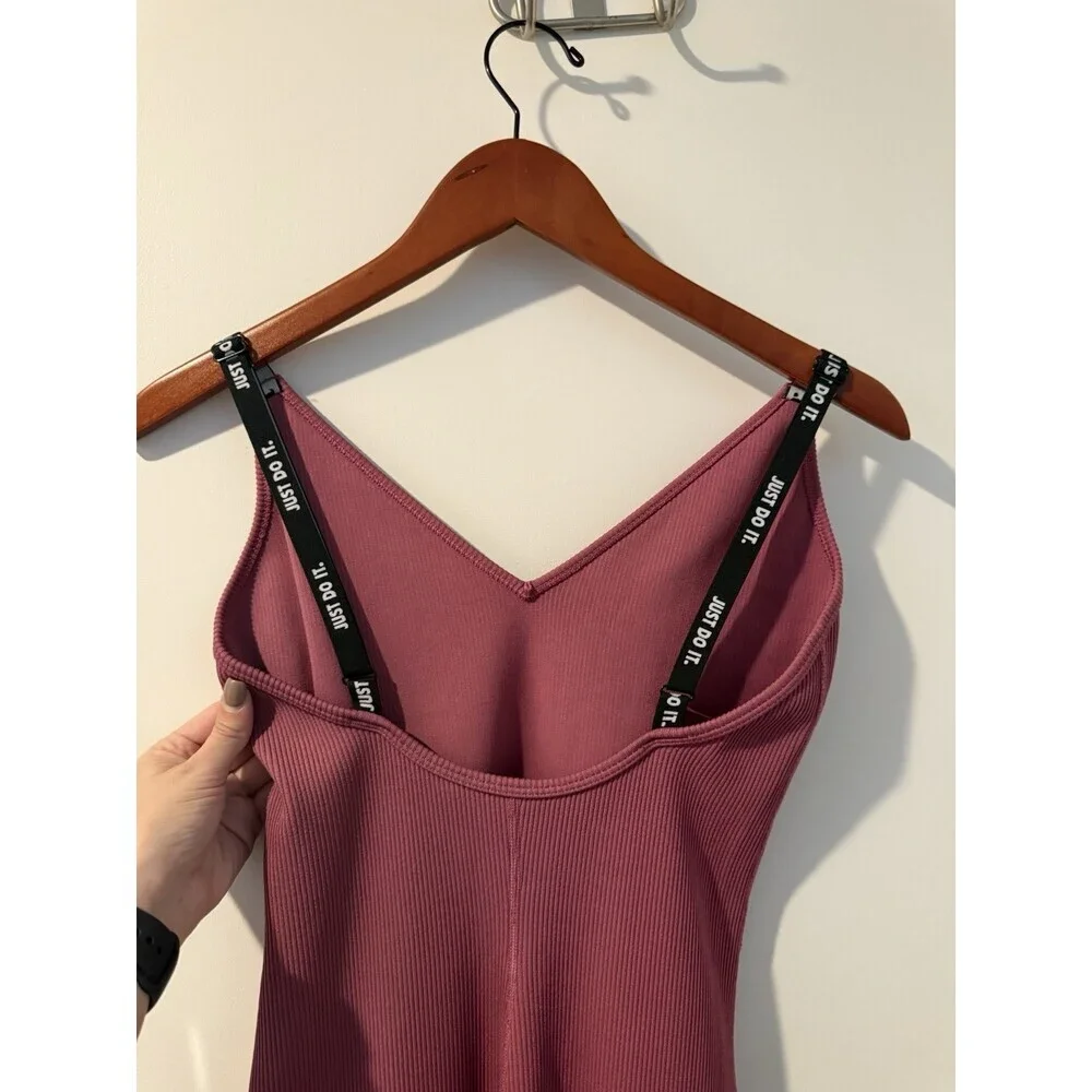 Nike JDI Plunge Back Ribbed Jumpsuit • Pink • Size Medium